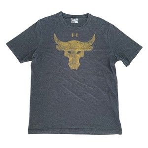 Under Armour Mens Large Project Rock Brahma Bull Short Sleeve T-Shirt Gray Loose